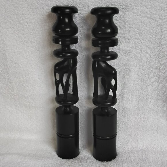 Pair of Wooden Hand Carved Giraffe Candlestick Holders from Uganda!! - Picture 2 of 4
